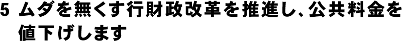 ムダを無くす行財政改革を推進し、公共料金を値下げします